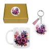 Подаръчен комплект с чаша и ключодържател - Лилави Цветя