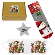 Комплект Весели Празници с чаша, коледни чорапи със Снежко и звезда