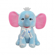 Плюшен слон с надписана панделка, син, 35 см