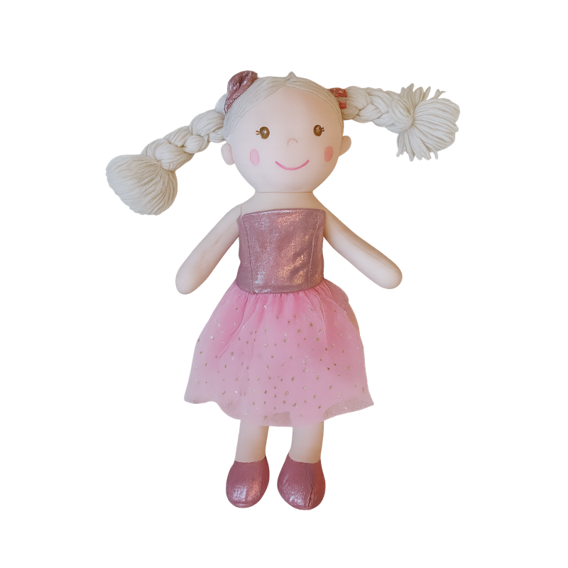 Мека кукла Ани с розово рокля, 37 см