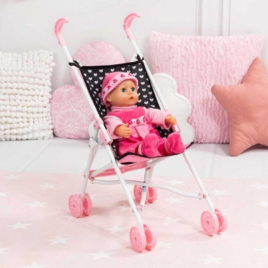 Количка за кукли BUGGY черна с панделка