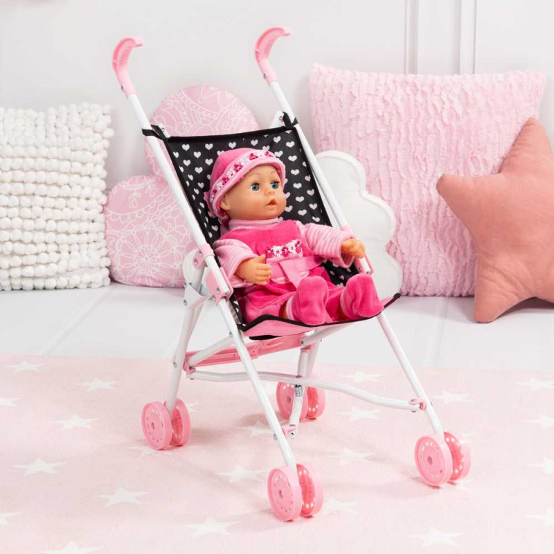 Количка за кукли BUGGY черна с панделка