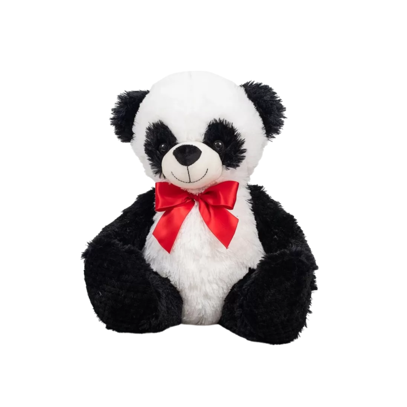 Плюшена панда с червена панделка, 38 см