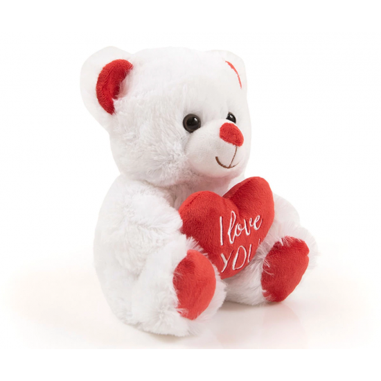 Плюшено мече със сърце, бяло, 20 см