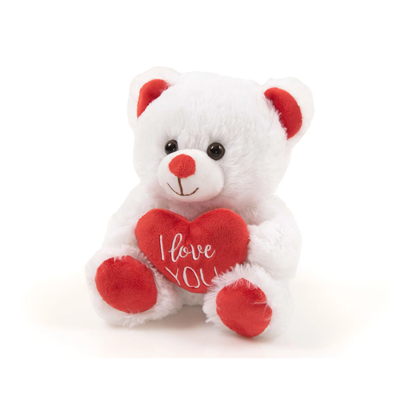 Плюшено мече със сърце, бяло, 20 см