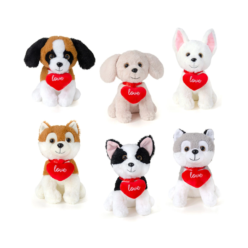 Плюшено куче със сърце, бяло, 24 см