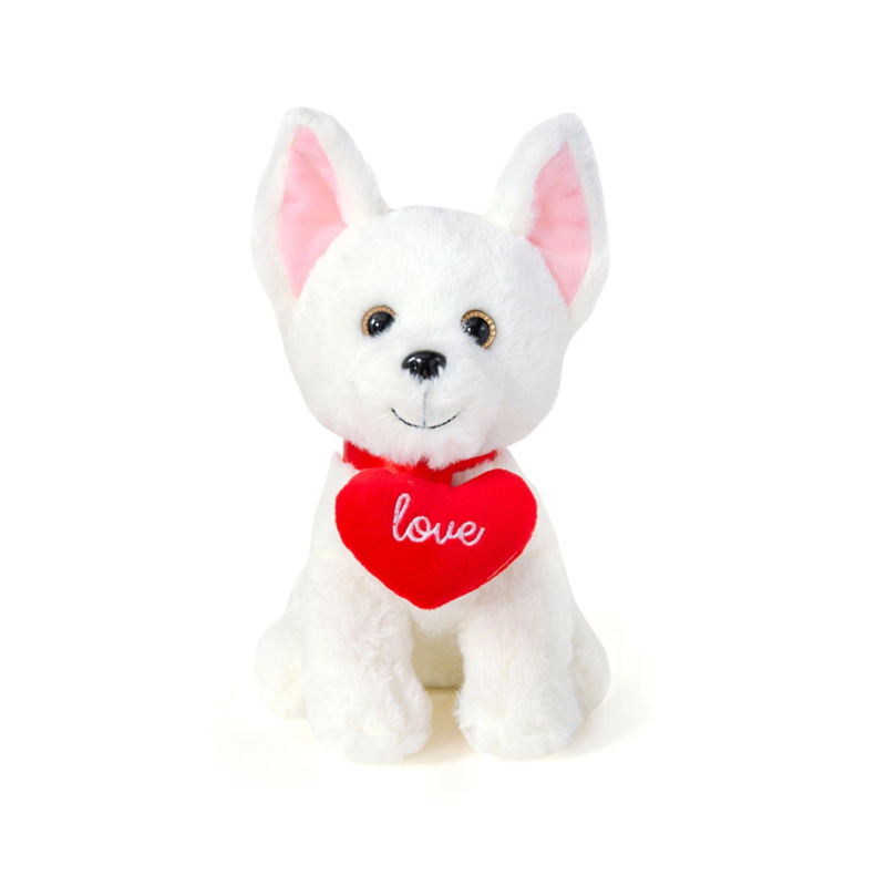 Плюшено куче със сърце, бяло, 24 см