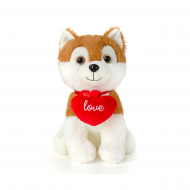 Плюшено куче със сърце, бяло с кафяво, 24 см