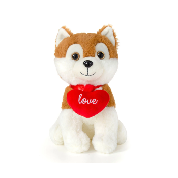 Плюшено куче със сърце, бяло с кафяво, 24 см