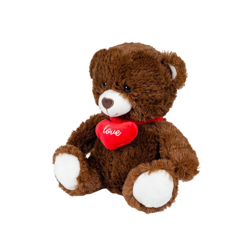 Плюшено мече със сърце, тъмно кафяво, 30 см