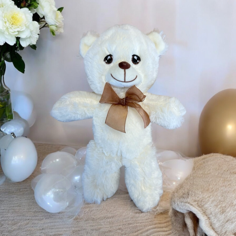 Плюшено мече Бела с кафява панделка, екрю, 25 см