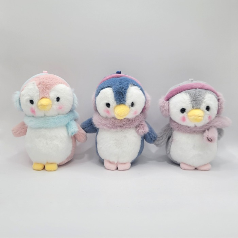 Плюшен ключодържател пингвин, сив, 11 см