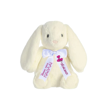 Плюшен заек с надписана панделка Aurora, бежов, 25 см