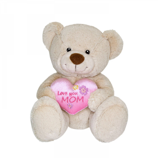 Плюшено мече със сърце Aurora, екрю, 23 см