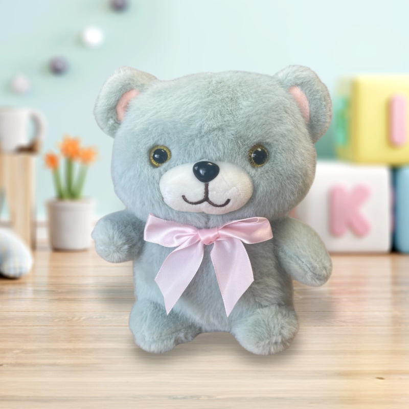 Плюшено мече със сатенена панделка, сиво, 20 см