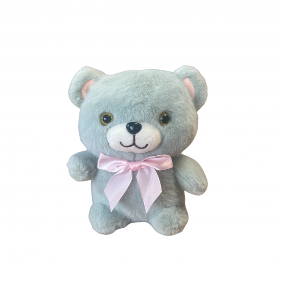 Плюшено мече със сатенена панделка, сиво, 20 см