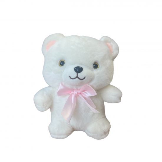 Плюшено мече със сатенена панделка, бяло, 20 см