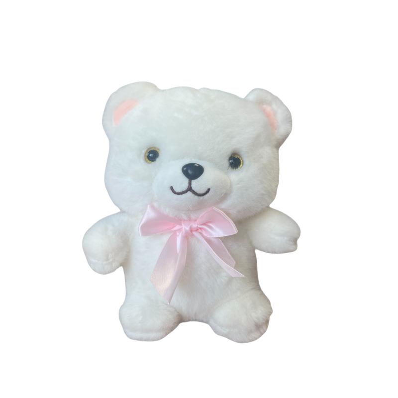 Плюшено мече със сатенена панделка, бяло, 20 см