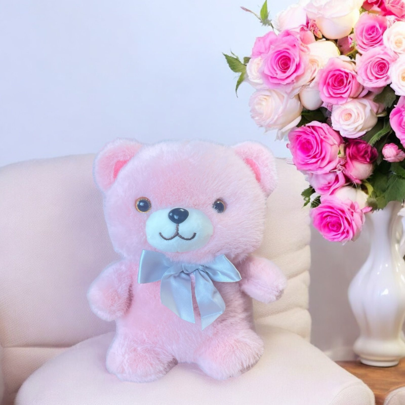 Плюшено мече със сатенена панделка, розово, 20 см