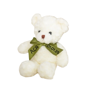 Плюшено мече с надписана панделка, екрю, 30 см