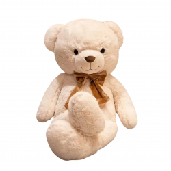 Плюшен мечок с кадифена панделка, бежов, 90 см