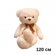 Плюшено мече с кадифена панделка, бежово, 120 см