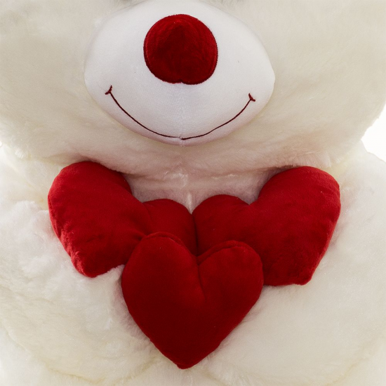 Плюшено мече с три сърца, бяло, 65 см