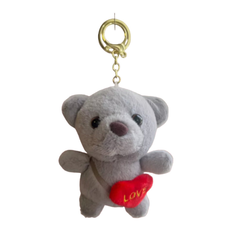 Плюшен ключодържател мече със сърце, сив, 12 см