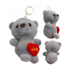Плюшен ключодържател мече със сърце, сив, 12 см