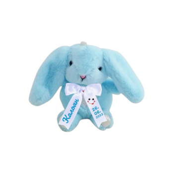 Плюшен ключодържател зайче с надпис, светлосин, 16 см