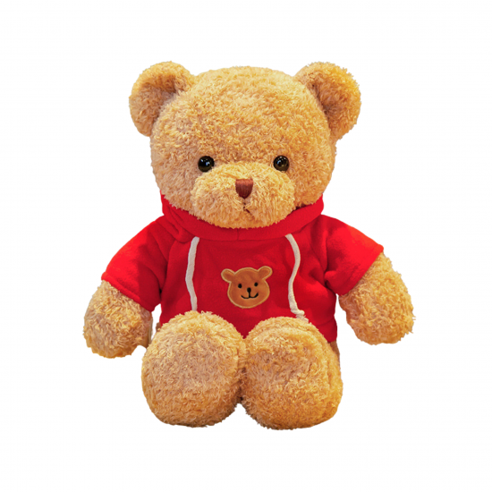 Плюшено мече с червен пуловер, кафяво, 30 см