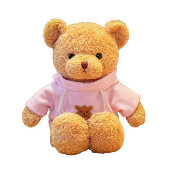 Плюшено мече с розов пуловер, кафяво, 30 см