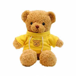 Плюшено мече с жълт пуловер, кафяво, 30 см