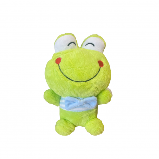Плюшена жабка Петя със синя папионка, зелена, 30 см