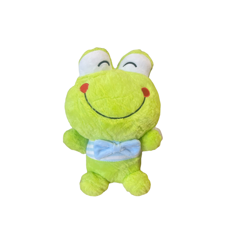Плюшена жабка Петя със синя папионка, зелена, 30 см