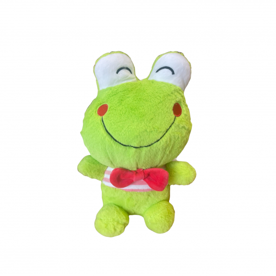 Плюшена жабка Петя с червена папионка, зелена, 30 см