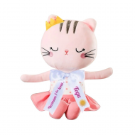 Плюшено коте Рая с рокля и надписана панделка, розово, 35 см