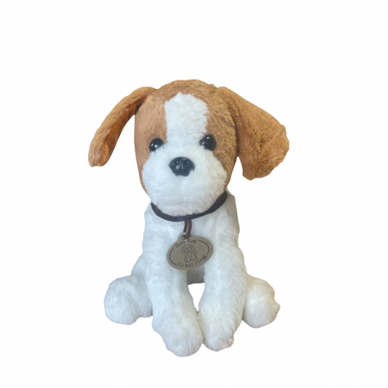 Плюшено Куче с медальон, бяло, 23 см