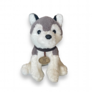 Плюшено Хъски с медальон, сиво, 23 см