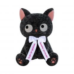 Плюшено коте Кити с надписана панделка, черно, 45 см