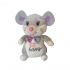 Плюшена мишка с панделка и бродерия, сива, 23 см