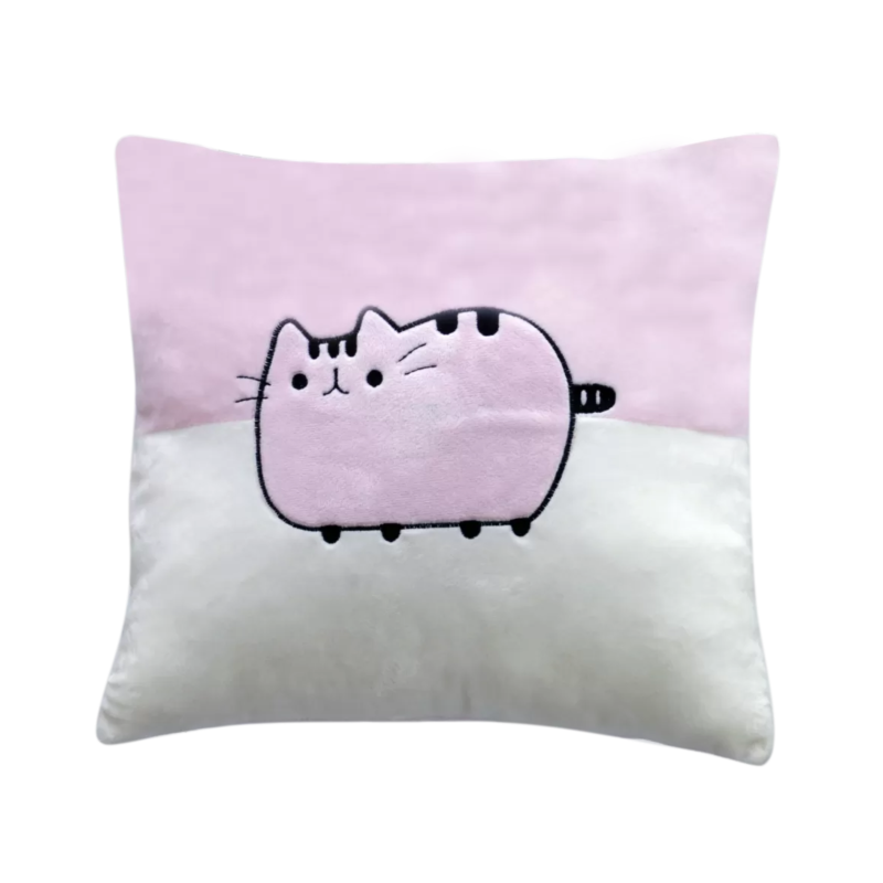 Плюшена възглавничка с коте, розово и бяло, 30 см