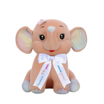 Плюшено слонче с надписана панделка, розово, 30 см