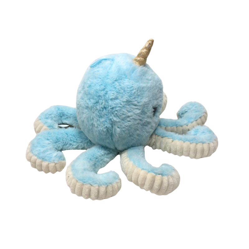 Плюшен октопод със златен рог, син, 30 см