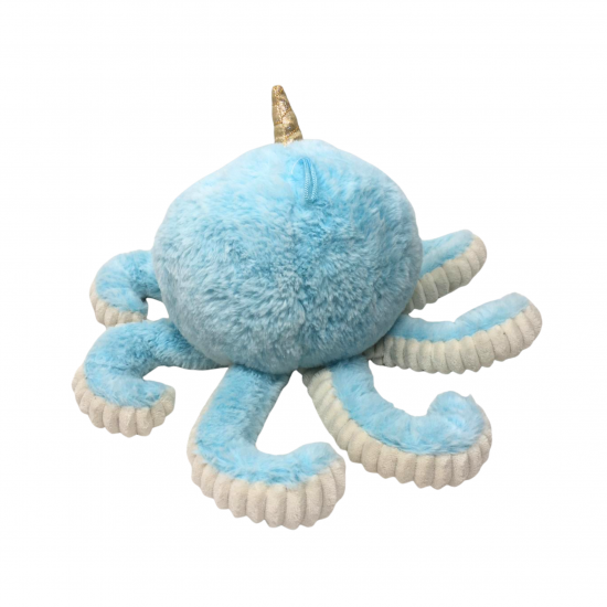 Плюшен октопод със златен рог, син, 30 см
