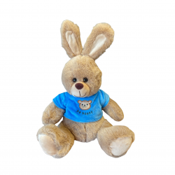 Плюшено зайче със синя тениска, 20 см