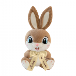 Плюшен заек Бени с надписана панделка, кафяв, 30 см
