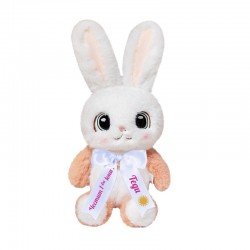 Плюшен заек Рони с надписана панделка, бял, 40 см