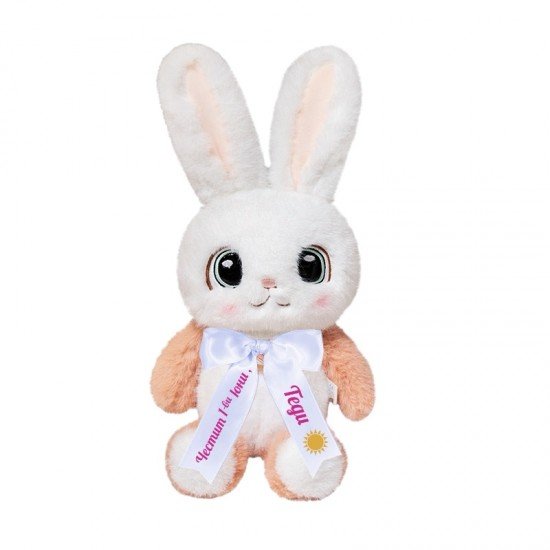 Плюшен заек Рони с надписана панделка, бял, 40 см