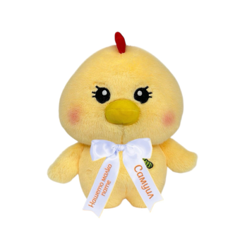 Плюшено пате Лола с надписана панделка, жълто, 22 см